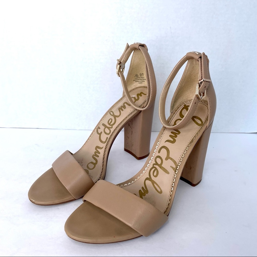 Sam Edelman Nude Leather Strappy Block Heel Ankle Strap Heel Shoes Size 7.5